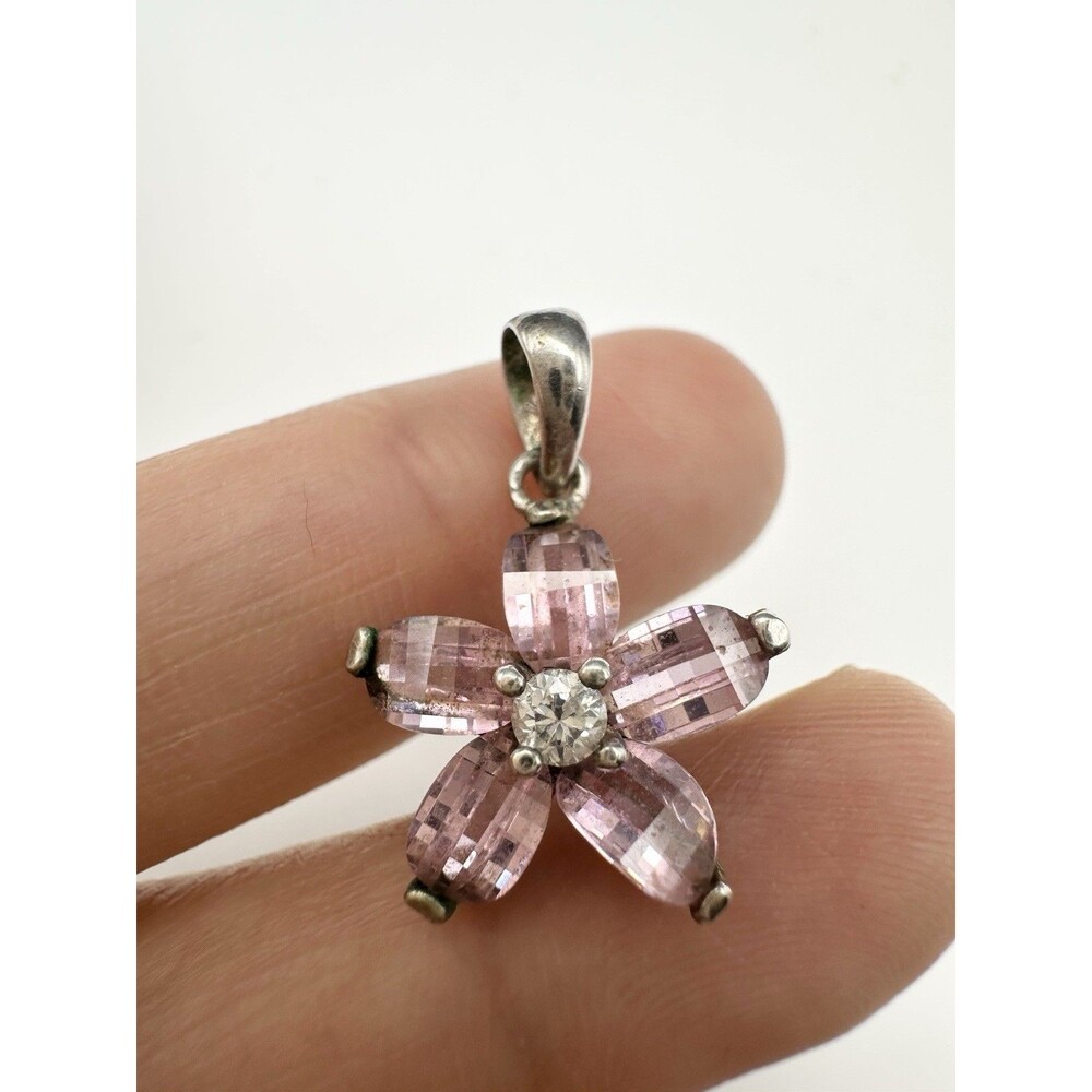 925 Sterling Silver Pink CZ Flower Pendant